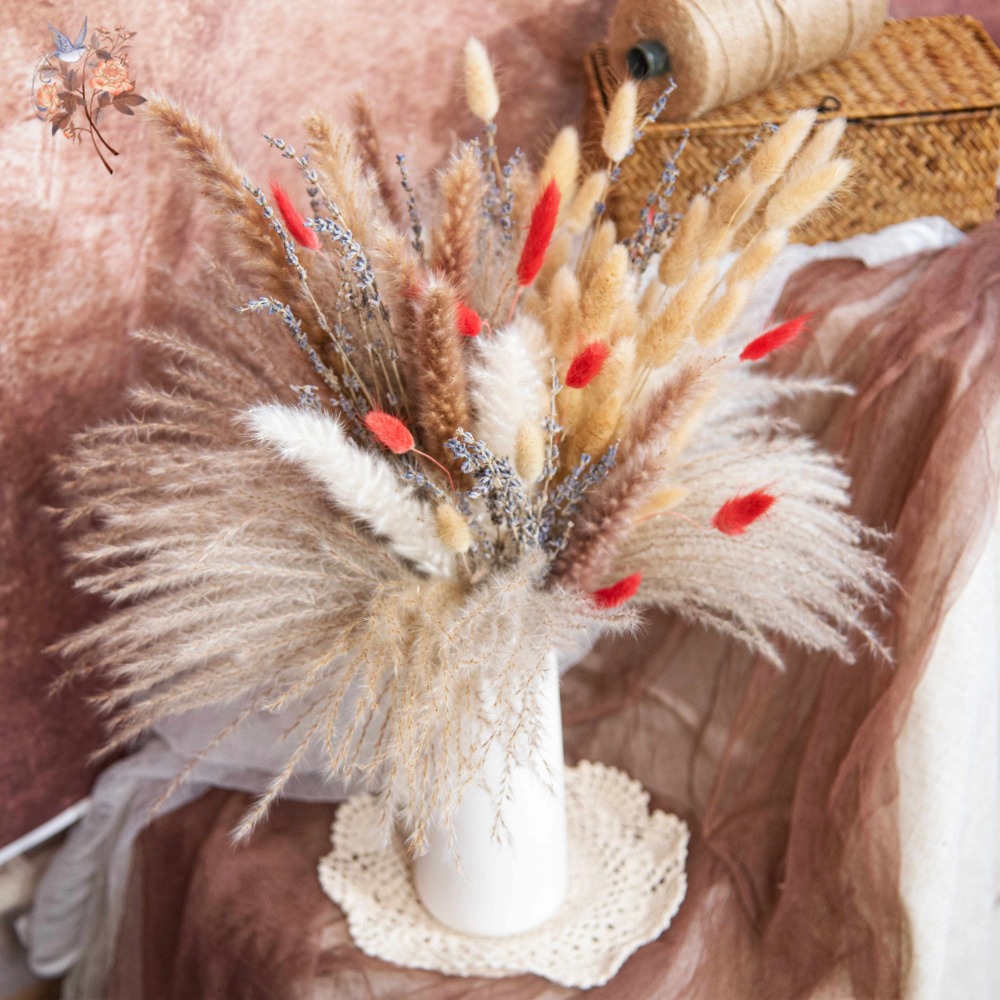 Pampas Grass Decor - 천연 팜파스 라벤더 드라이 플라워 부케