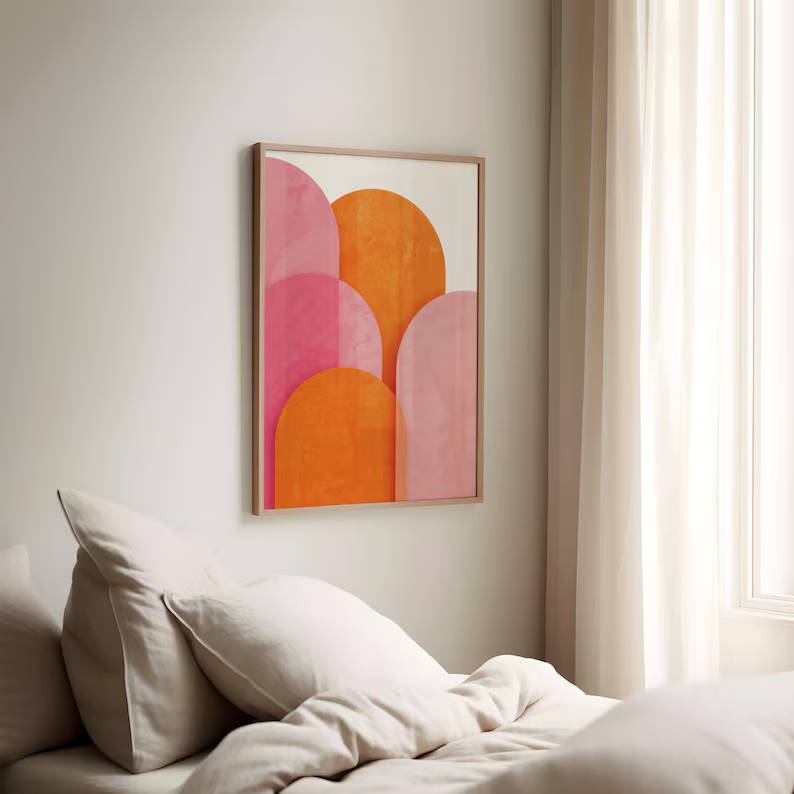 현대 추상 다채로운 핑크 오렌지 기하학적 벽 아트 인쇄 - Home Decor Theme 리뷰 및 가격