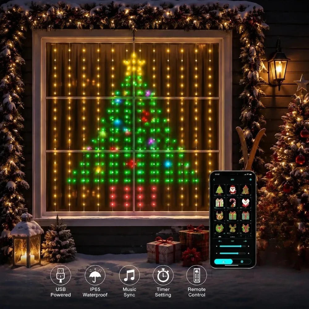 LED 크리스마스 커튼 조명, 색상 변경 가능, 블루투 - Home Decor Free App 리뷰 및 가격