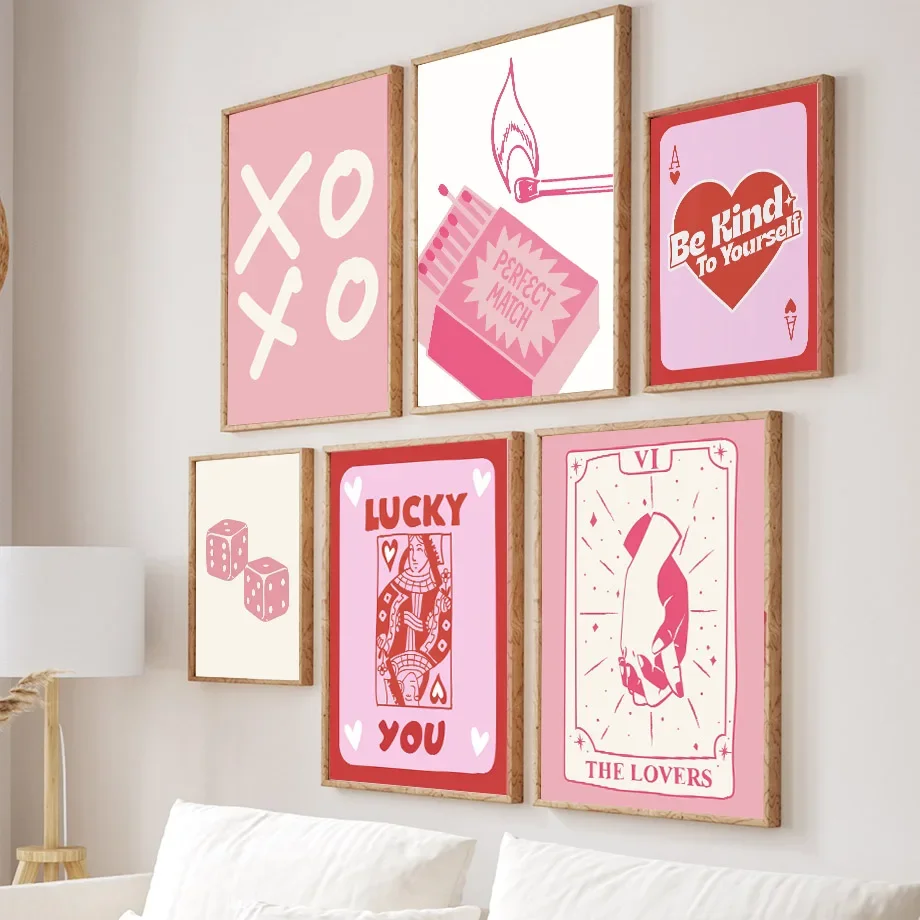 분홍색 행운의 포커 퀸, 하트 모양 주사위, 팝 아트, - Home Decor Y2K 리뷰 및 가격