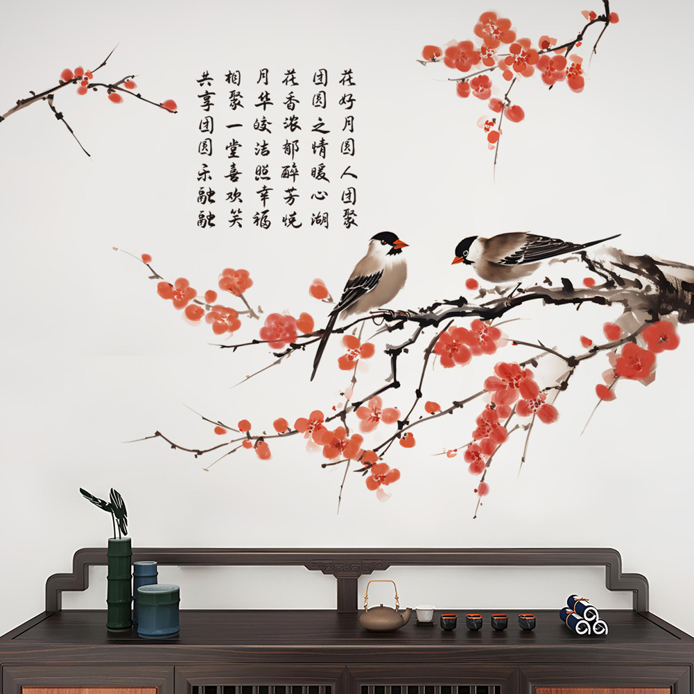 중국 스타일 매화 새 벽 스티커 거실 배경 장식 데칼  - Home Decor Indonesia 리뷰 및 가격