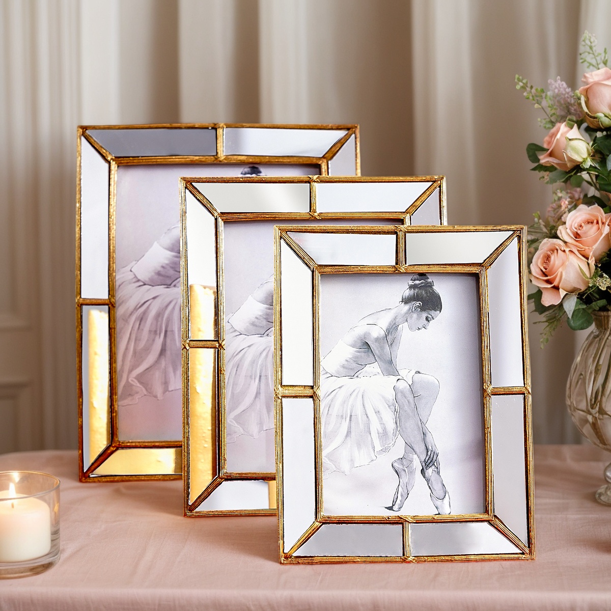 1PC, 간단한 황금색 수지 소재 프레임과 거울 유리  - Bamboo Photo Frame 리뷰 및 가격